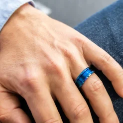 Bague Anneau Fashion d'Homme Acier Bleu