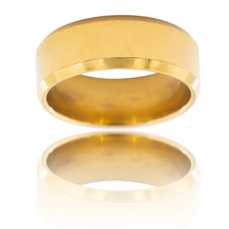 Bague Anneau Homme Acier Doré APLA
