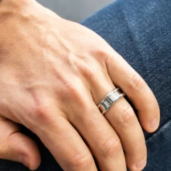 Bague Anneau Homme Acier Couleur Argenté