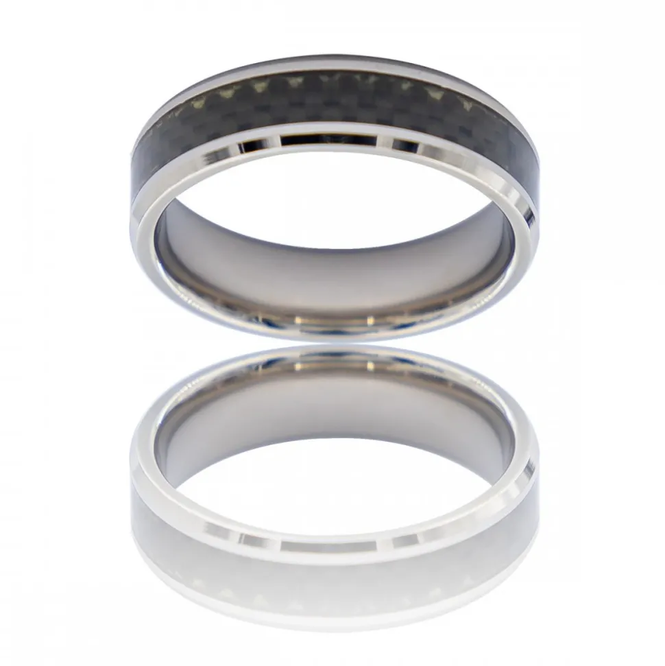 Bague Anneau Homme Carbone et Acier ALIX
