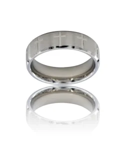 Bague Anneau Homme en Acier Argenté