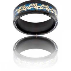 Bague Anneau Homme en Acier Couleur Noir Dragon