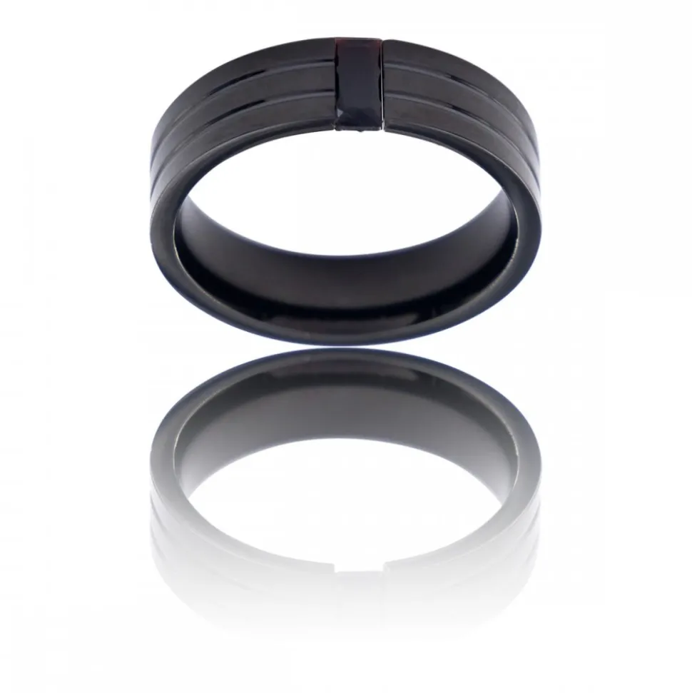 Bague Anneau Homme en Acier Noir et Zirconium