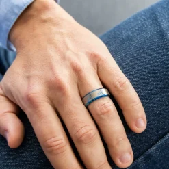 Bague Anneau Homme en Acier Bleu Allah