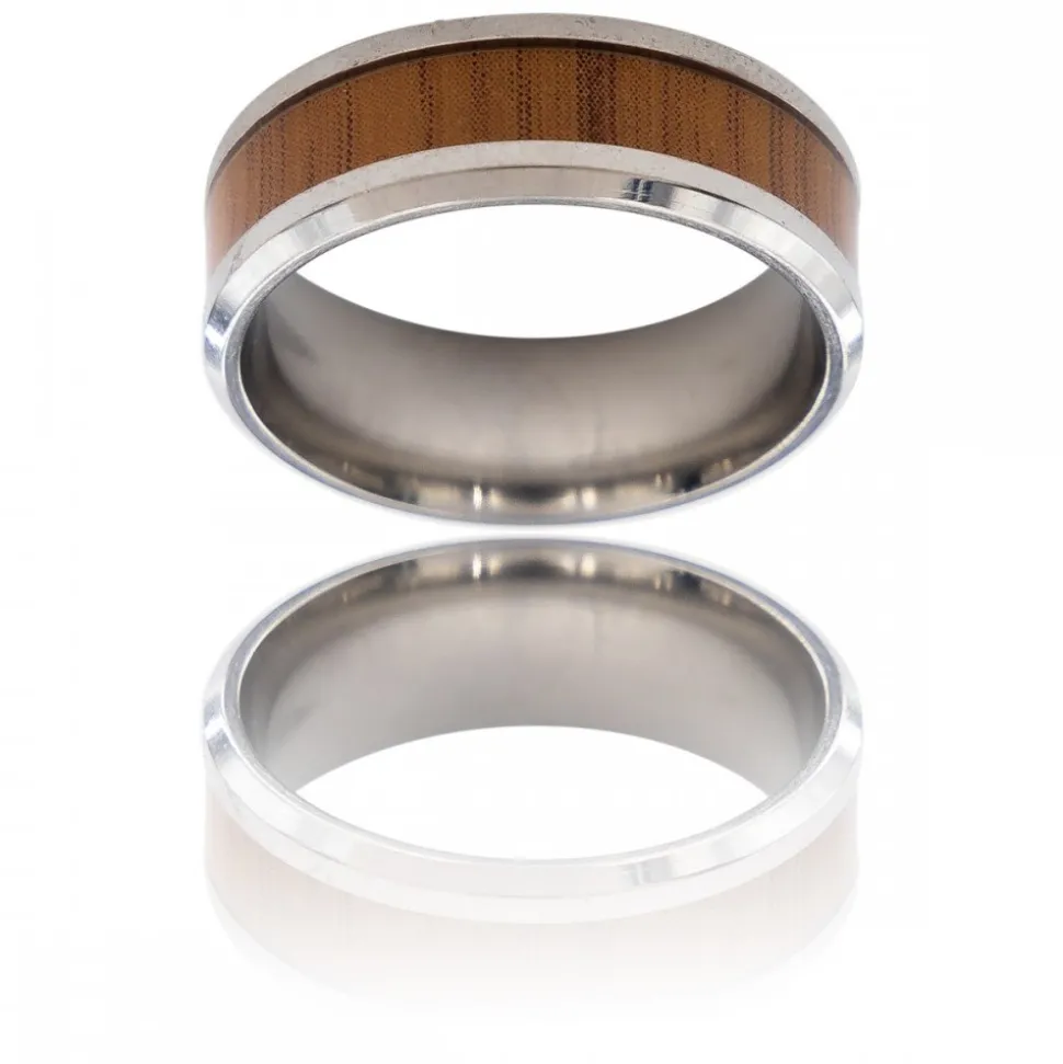 Bague Anneau pour Homme en Acier Argenté Bois