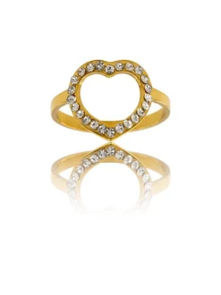 Bague de Femme Coeur Acier Doré Ornée Zirconium