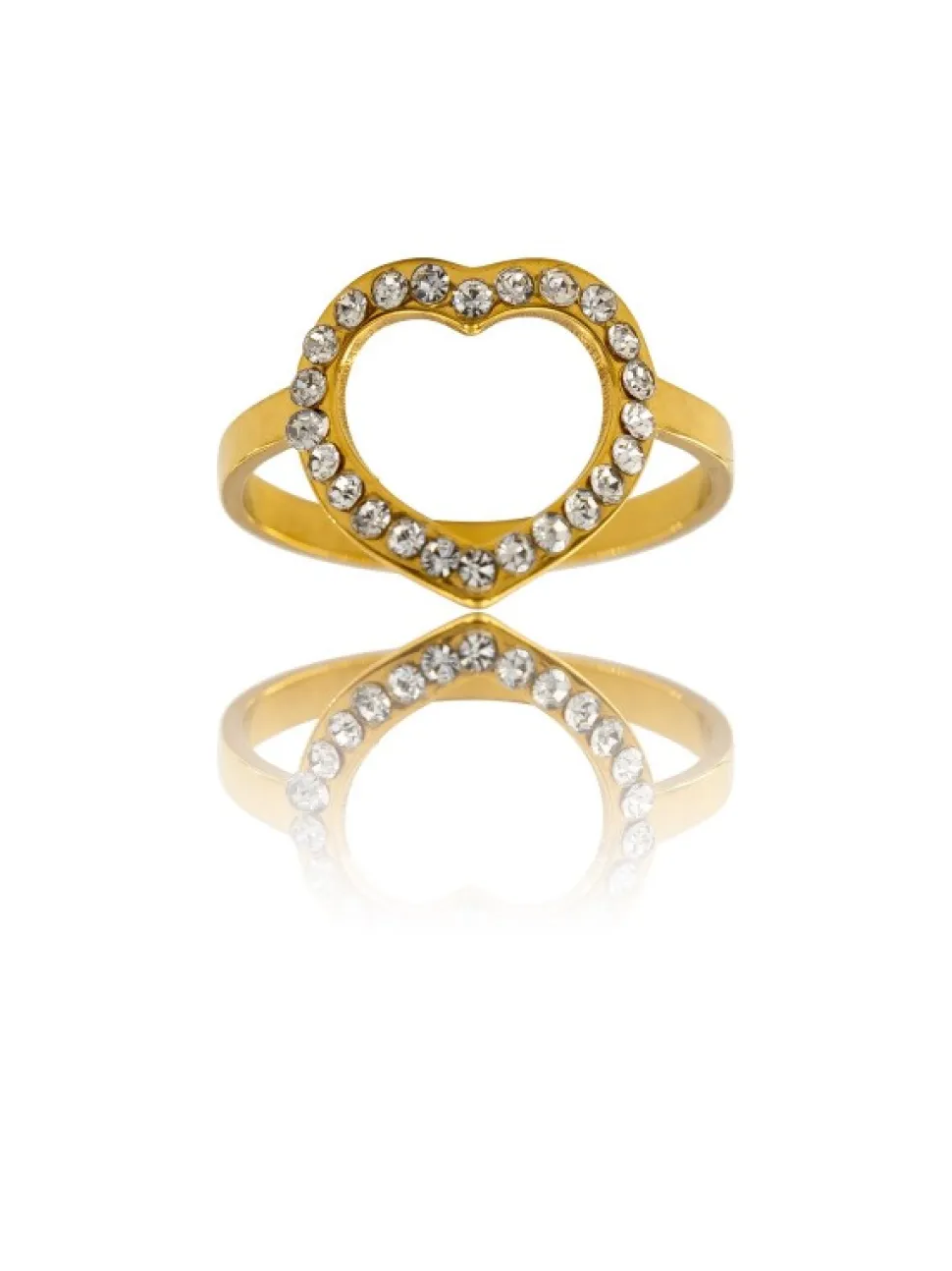 Bague de Femme Coeur Acier Doré Ornée Zirconium