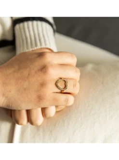 Bague de Femme Coeur Acier Doré Ornée Zirconium