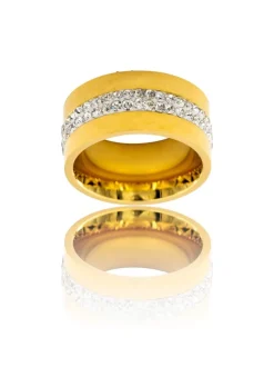 Bague de Femme en Acier Doré Ornée Zirconium