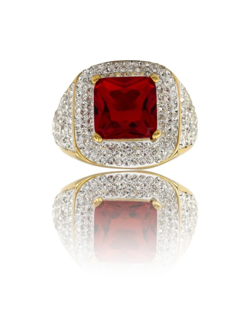 Bague de Femme en Acier Doré Ornée Zirconium