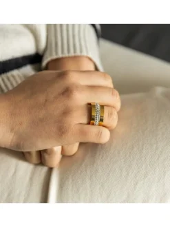 Bague de Femme en Acier Doré Ornée Zirconium