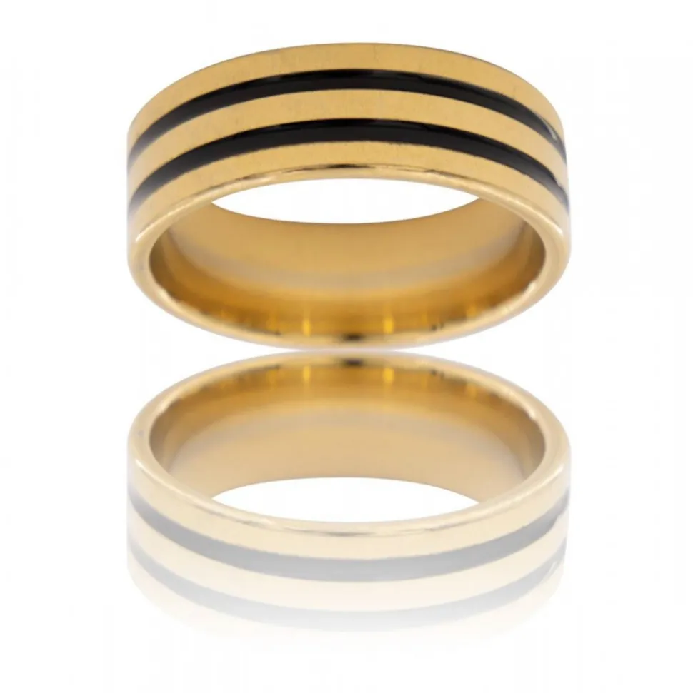 Bague en Acier Doré Noir Homme ROYAL