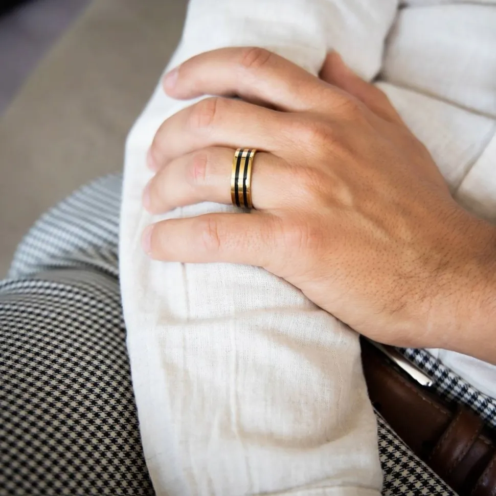 Bague en Acier Doré Noir Homme ROYAL