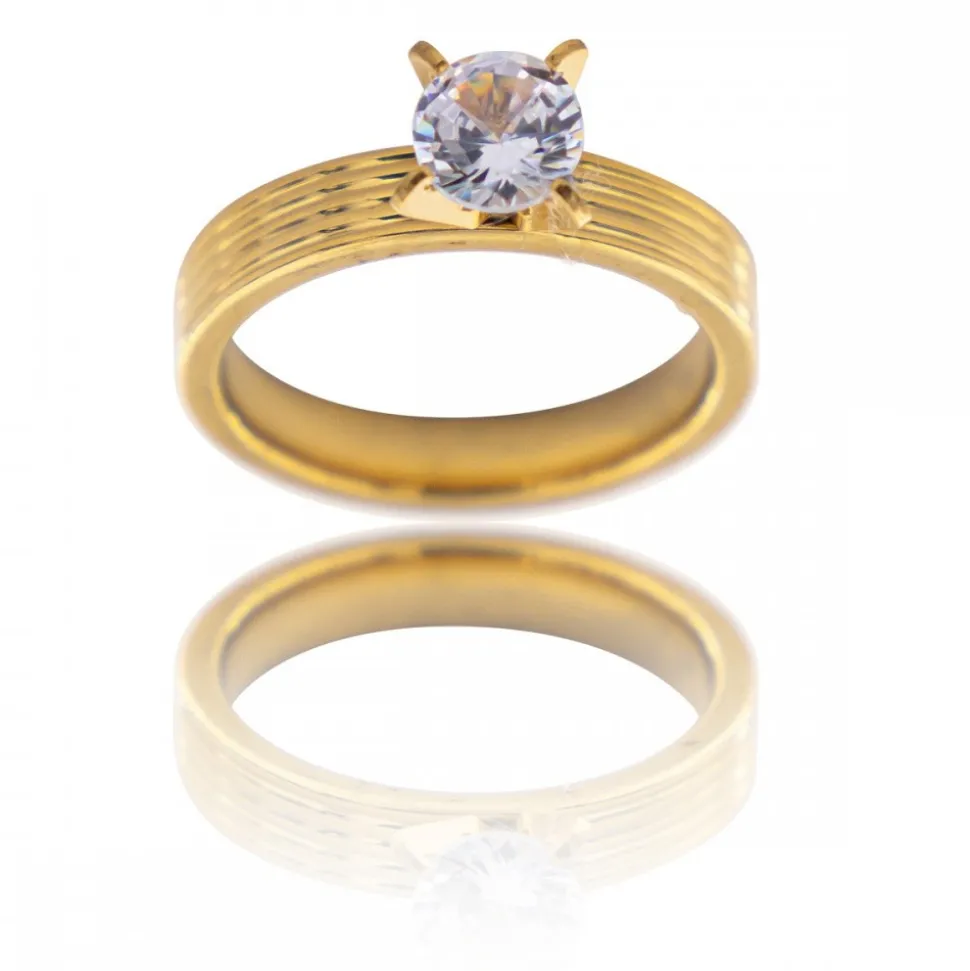 Bague Femme Acier Doré Solitaire DIAMELA