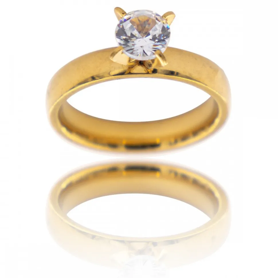 Bague Femme Acier Doré Solitaire DIAMELA