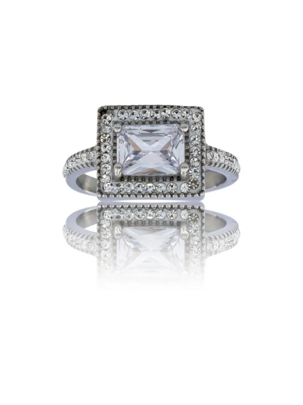 Bague Femme Acier Ornée avec Zirconium