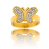 Bague Femme avec Papillon Acier Doré Ornée Zirconium