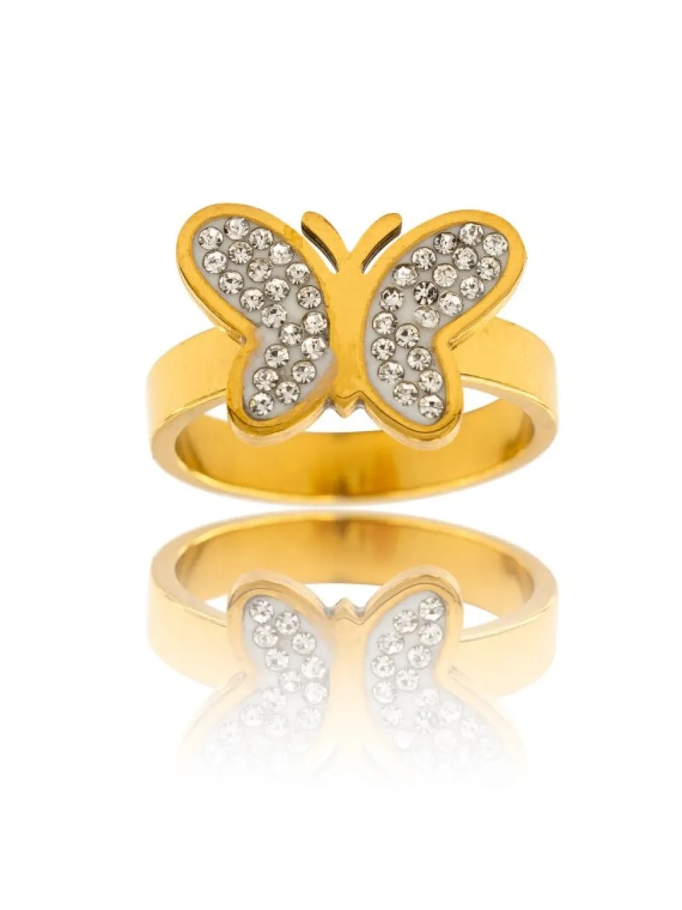 Bague Femme avec Papillon Acier Doré Ornée Zirconium