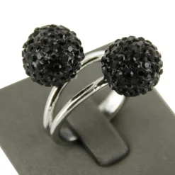 Bague Femme Boules Ornées Strass Noirs DAPHNEE
