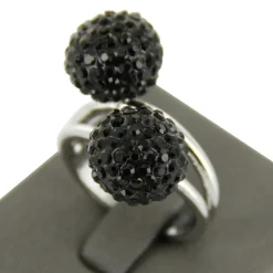 Bague Femme Boules Ornées Strass Noirs DAPHNEE