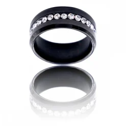Bague Femme en Acier Noir Ornée Strass