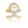 Bague Tendance Femme Acier Doré avec Perle Ornée Zirconium