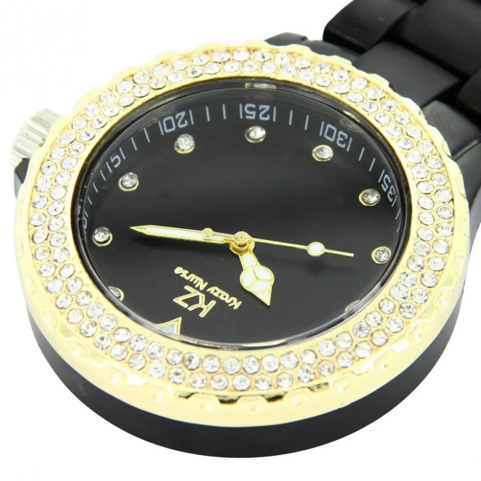 Belle Montre Infirmière Plastique Noir Doré Strass KRAZY 45