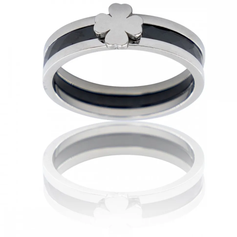 Coffret Bague Femme Céramique Acier Trêfle