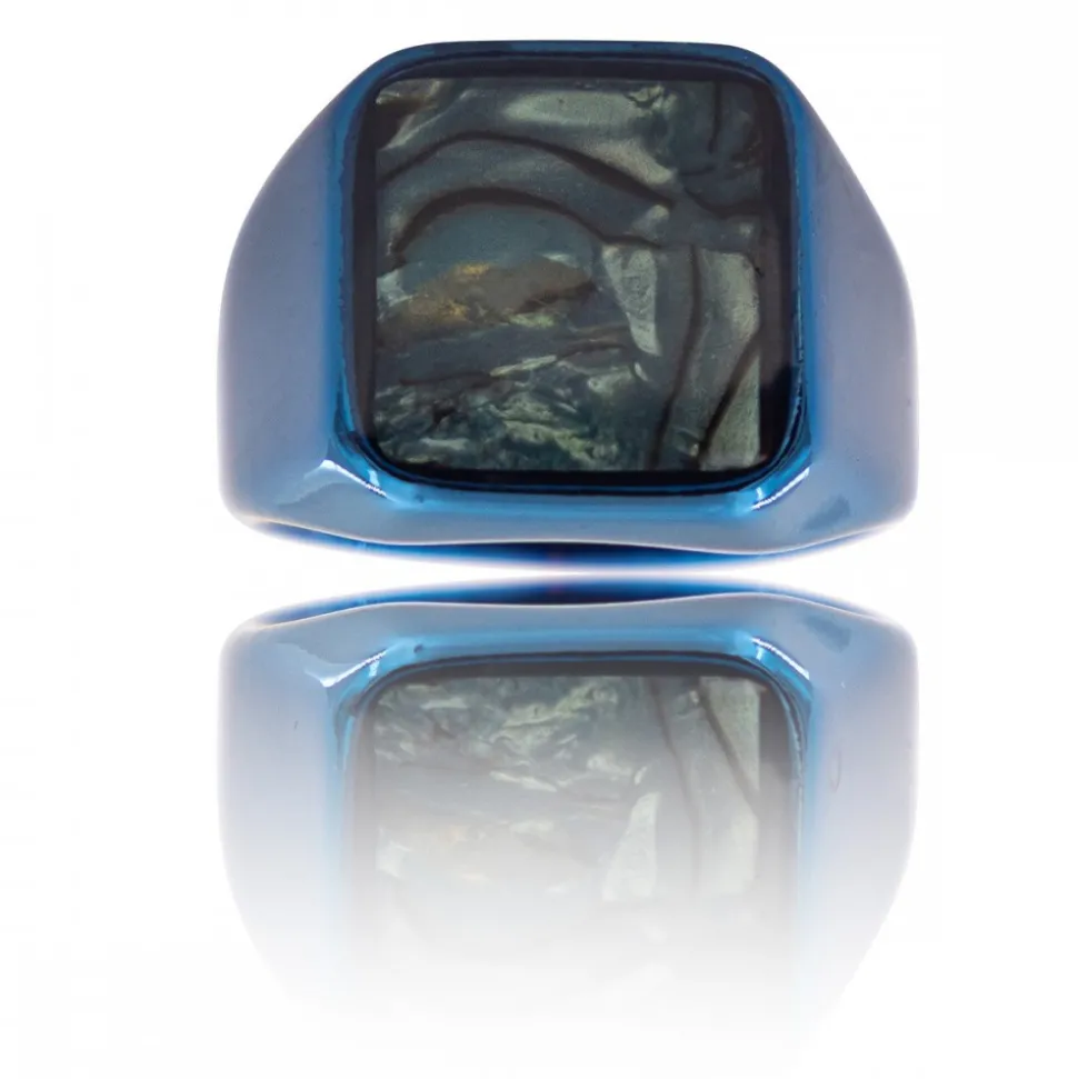 Coffret Chevalière Homme Acier Bleu MARBRA