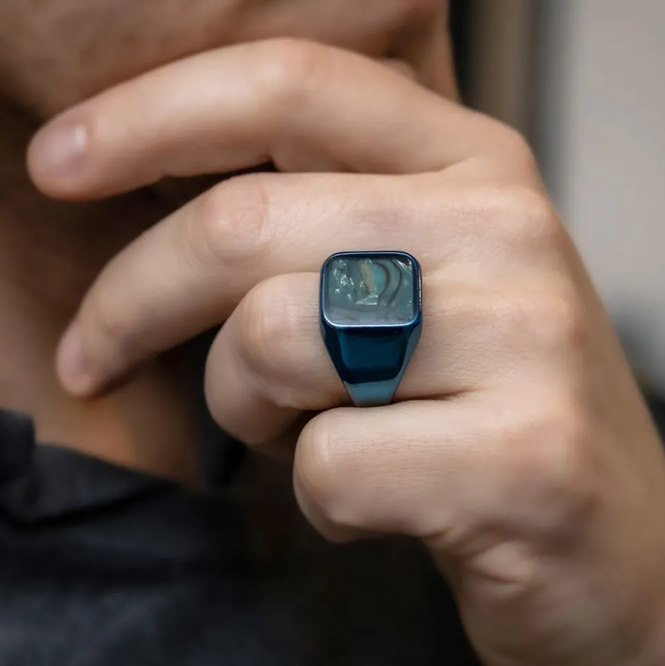 Coffret Chevalière Homme Acier Bleu MARBRA