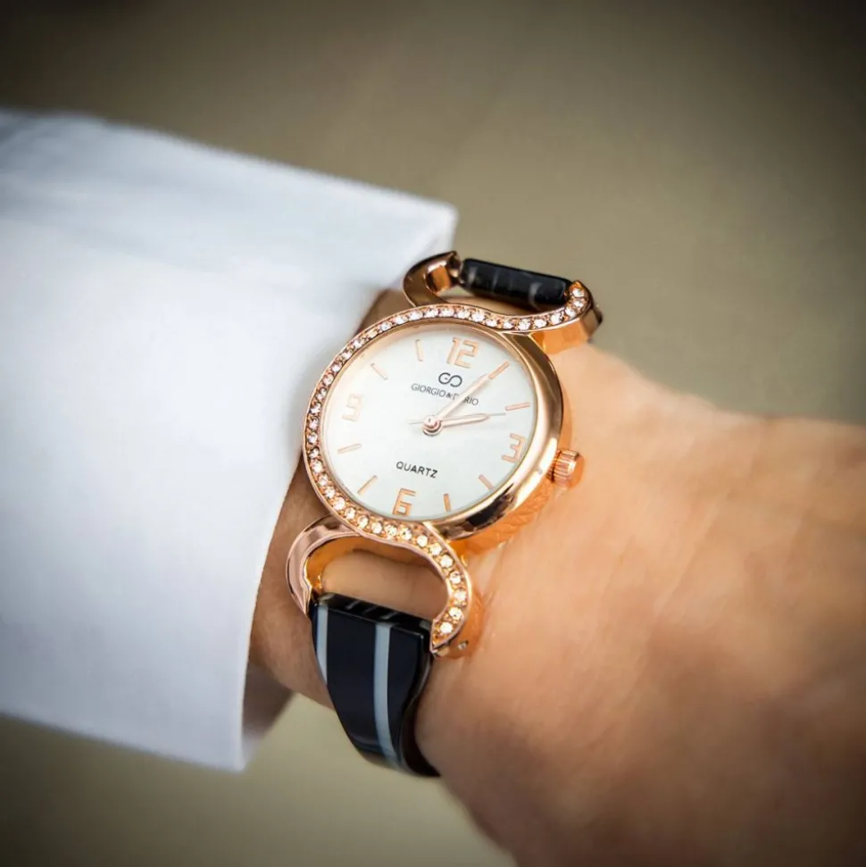 Coffret Montre Femme Métal Rose Noir GIORGIO