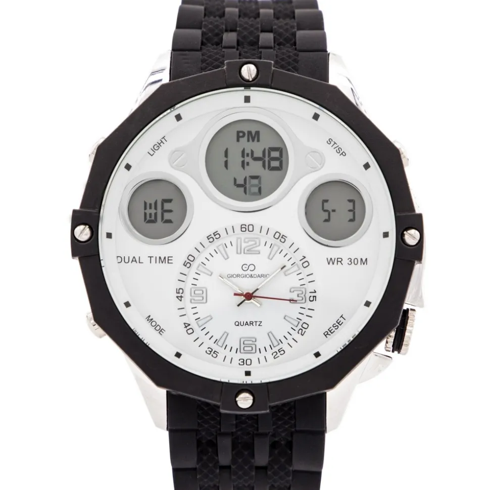 Coffret Montre Homme Silicone XL Dual-Time Noir GIORGIO