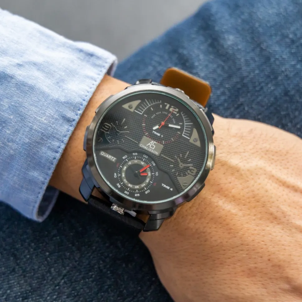 Coffret Montre Tendance XL Homme Noir CHTIME