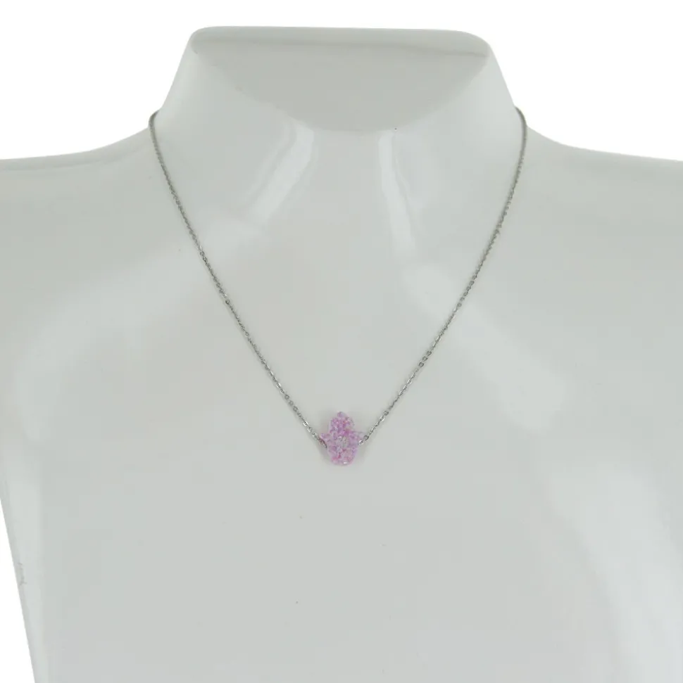 Collier Pendentif pour Femme Main de Fatma en Cristal Rose