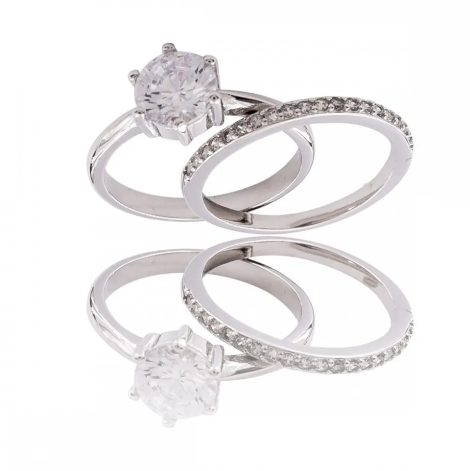 Double Bagues Femme Métal Ornée Zirconium