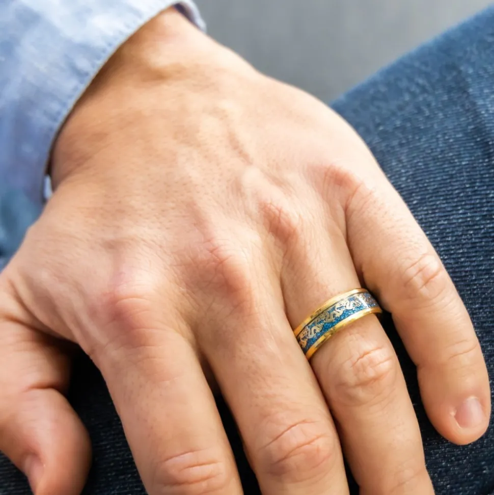 Eclatante Bague Anneau Homme Acier Doré Dragon