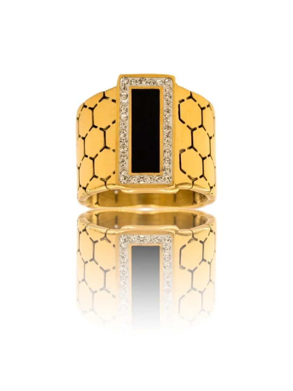Incroyable Bague Femme Acier Doré Ornée Zirconium