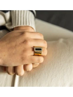Incroyable Bague Femme Acier Doré Ornée Zirconium
