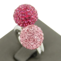 Jolie Bague Femme Boules Strass Roses DAPHNEE