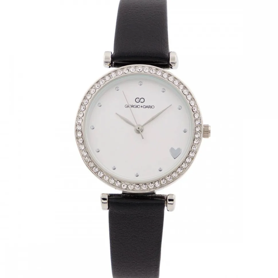Jolie Montre Femme Noir Cœur Strass GIORGIO