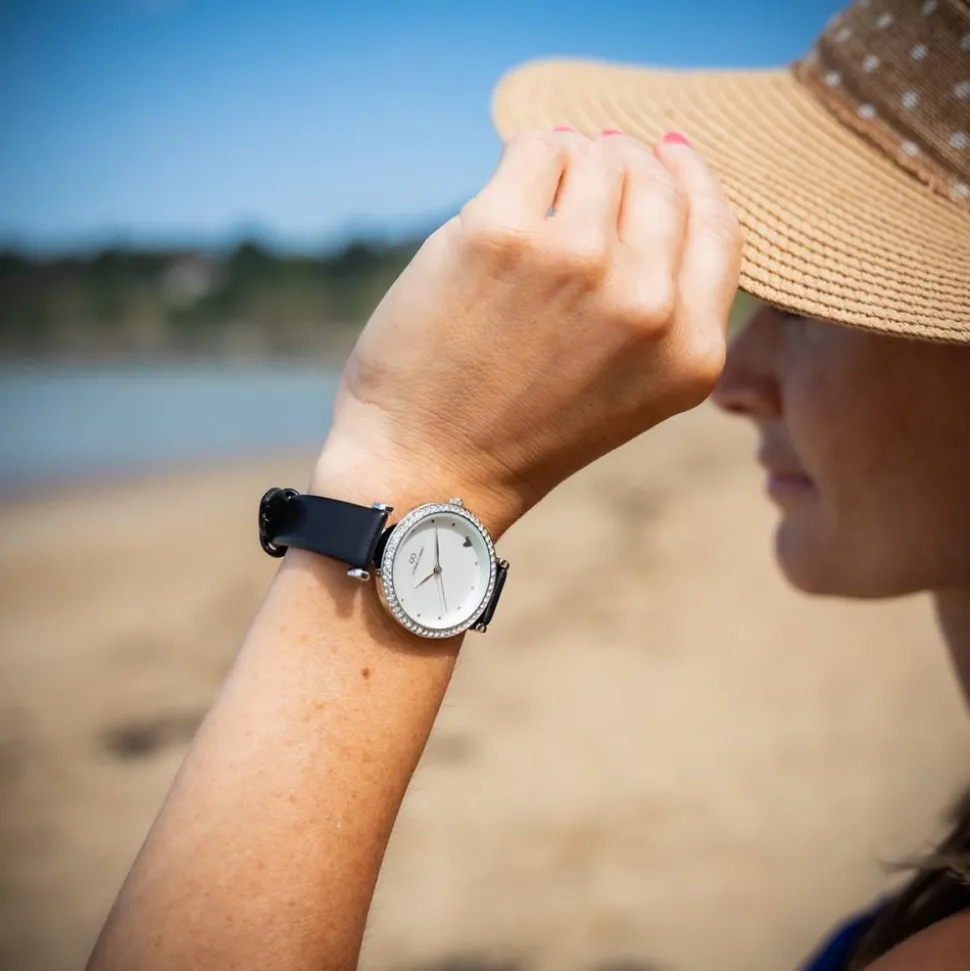 Jolie Montre Femme Noir Cœur Strass GIORGIO