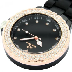 Jolie Montre Infirmière Plastique Noir Rosé Strass KRAZY 35
