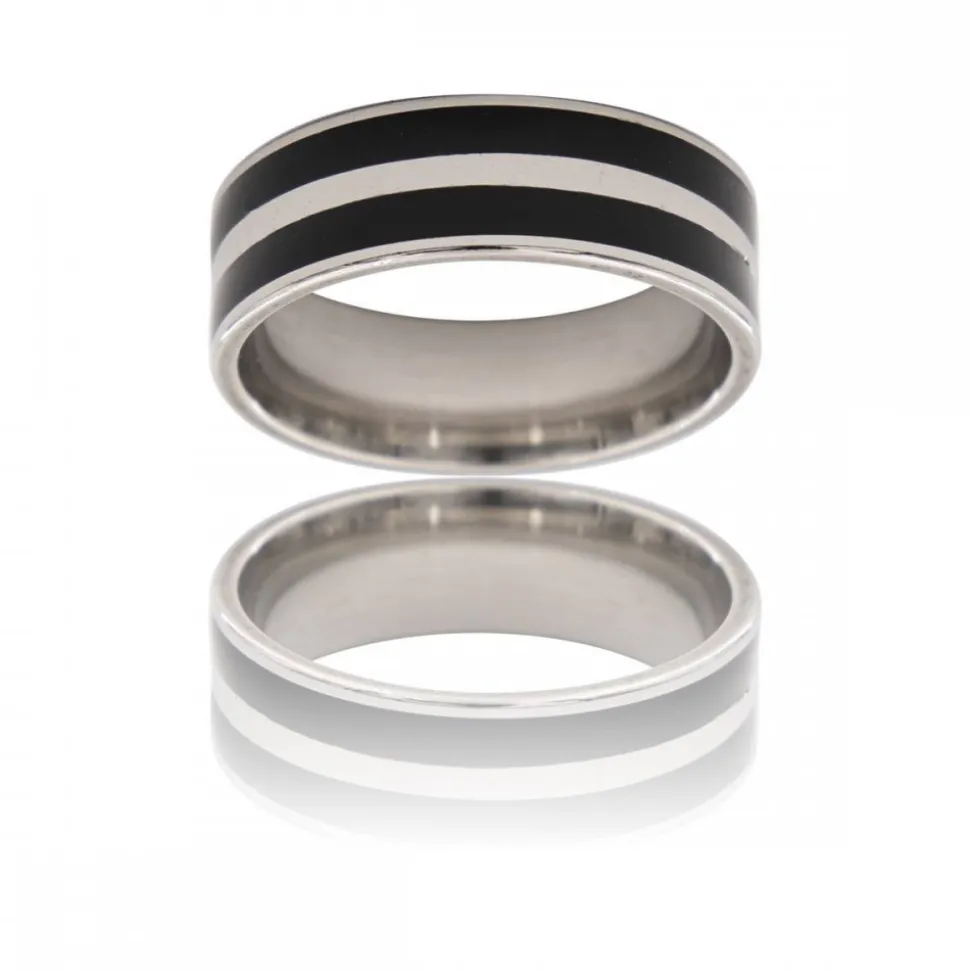Magnifique Bague Acier Noir Homme LIGNAC
