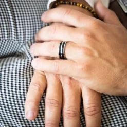 Magnifique Bague Acier Noir Homme LIGNAC