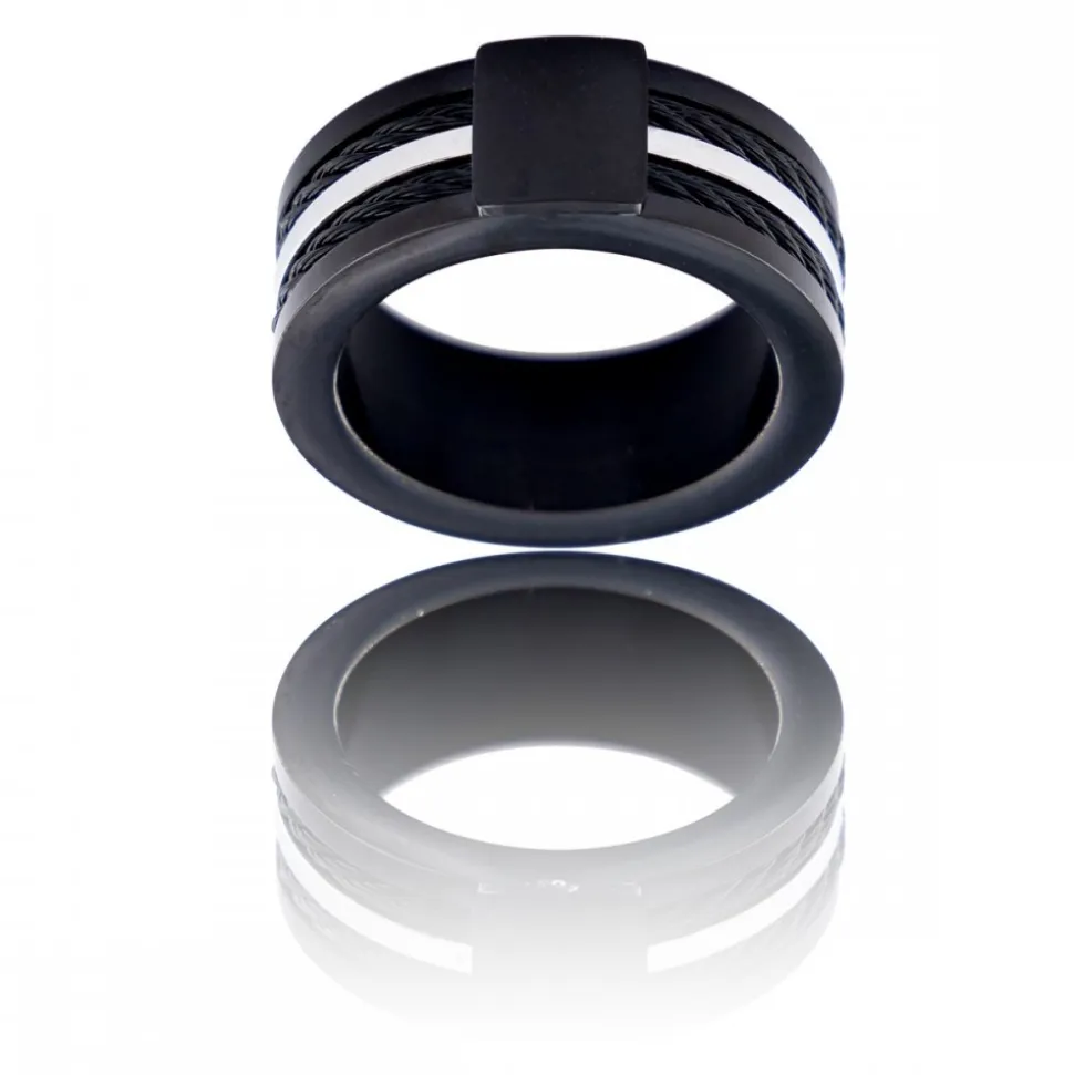Magnifique Bague Anneau Homme Acier Noir
