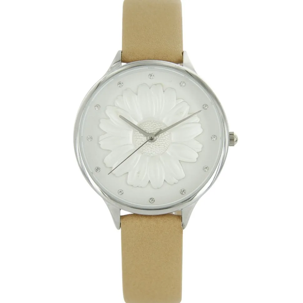 Montre Femme Caramel Relief Fleur Strass MICHAEL JOHN 759