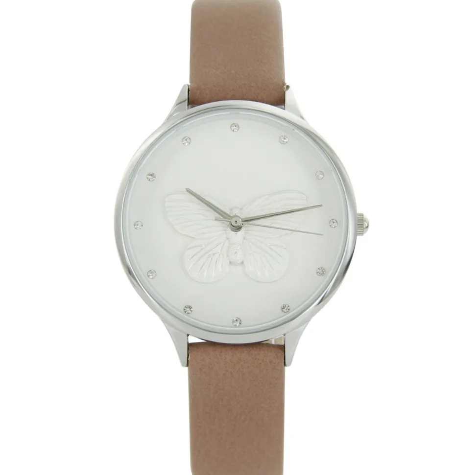 Montre Femme Marron Rosé Relief Papillon Strass MICHAEL JOHN 685