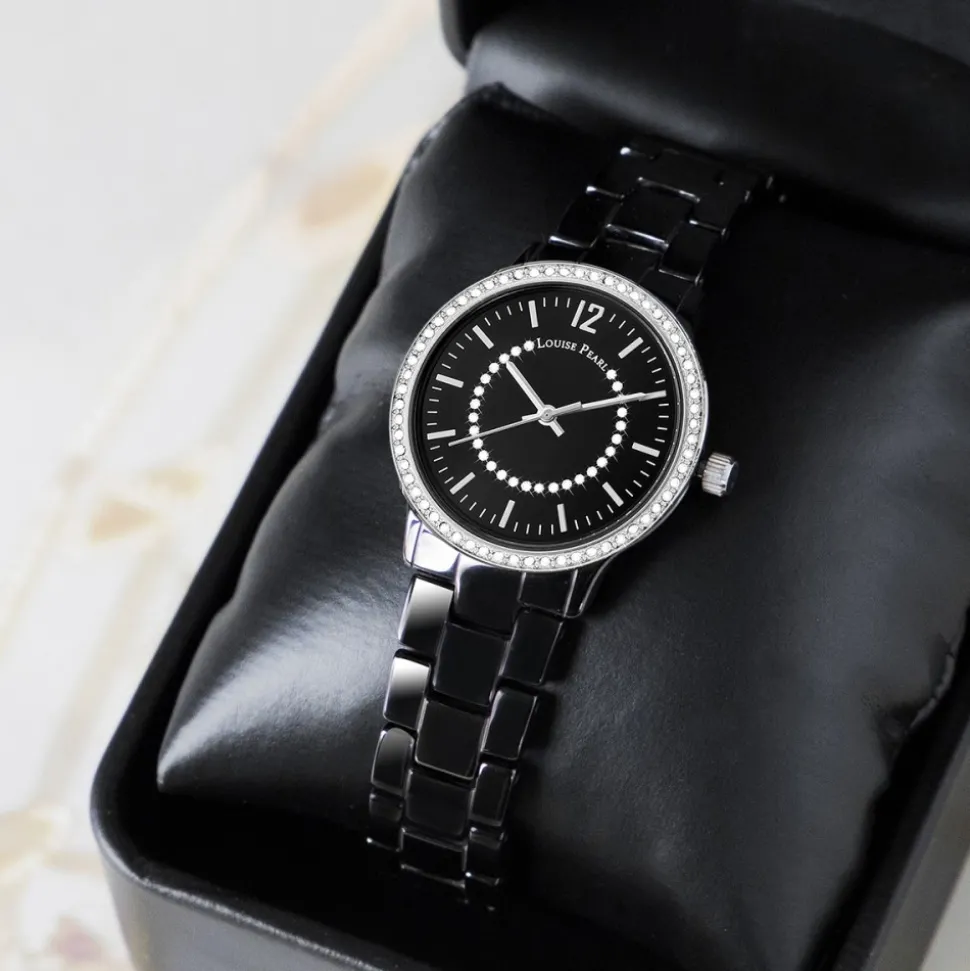 Montre Femme ornée Cristaux Swarovski® Céramique Noire Louise Pearl