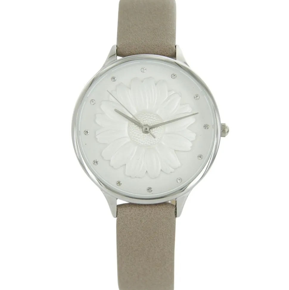 Montre Femme Taupe Relief Fleur Strass MICHAEL JOHN 741