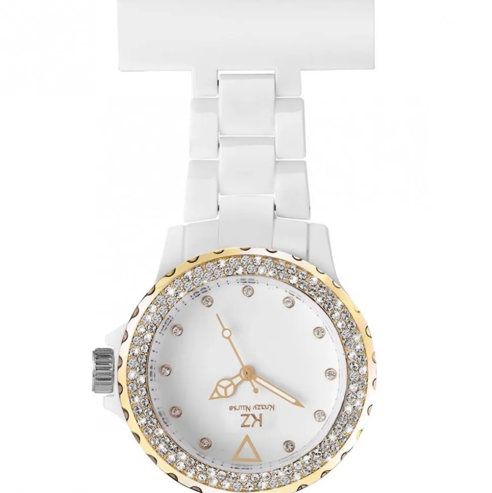 Montre Fun Infirmière Plastique Blanc Doré Strass KRAZY 33